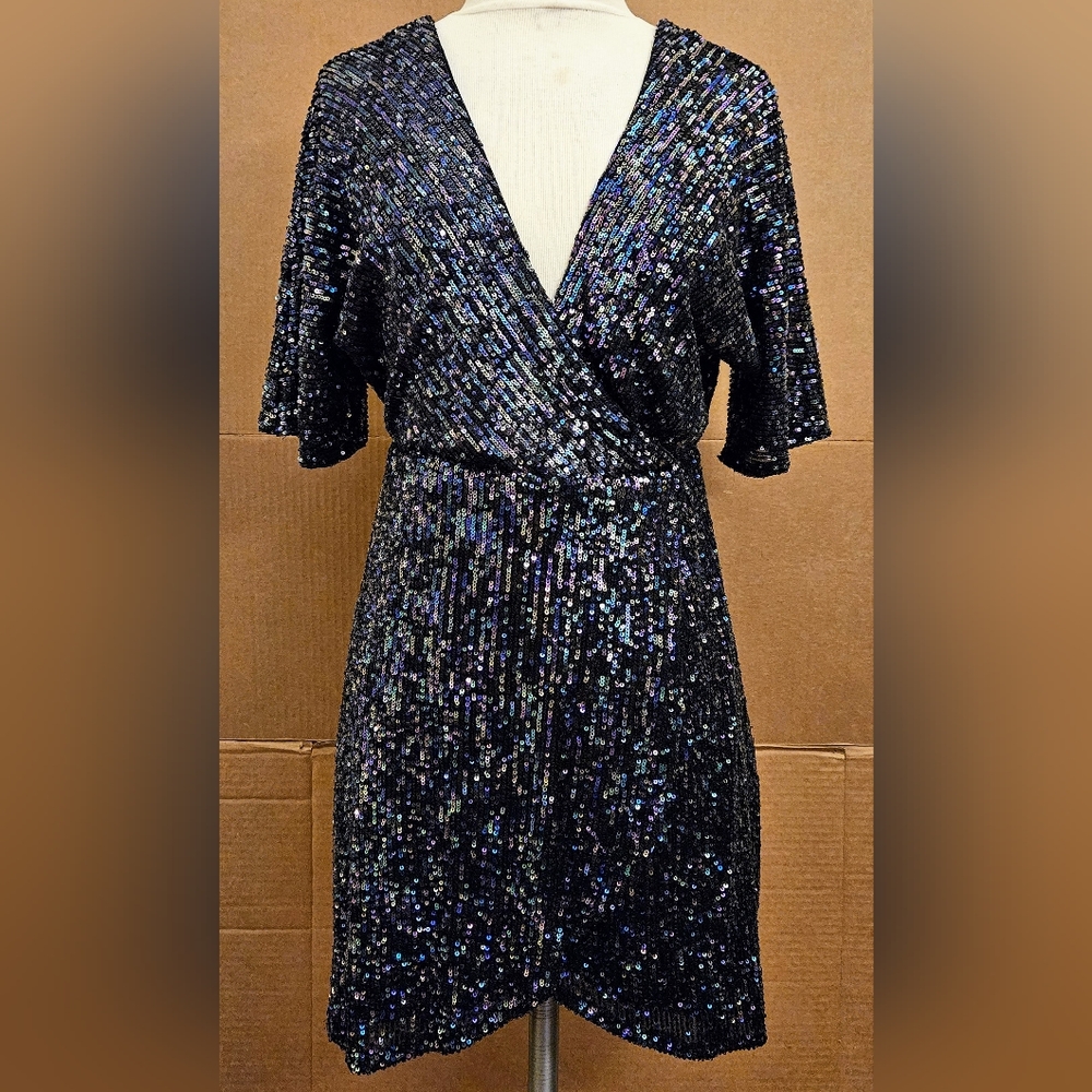 Sequin Mini Wrap Dress Size 3